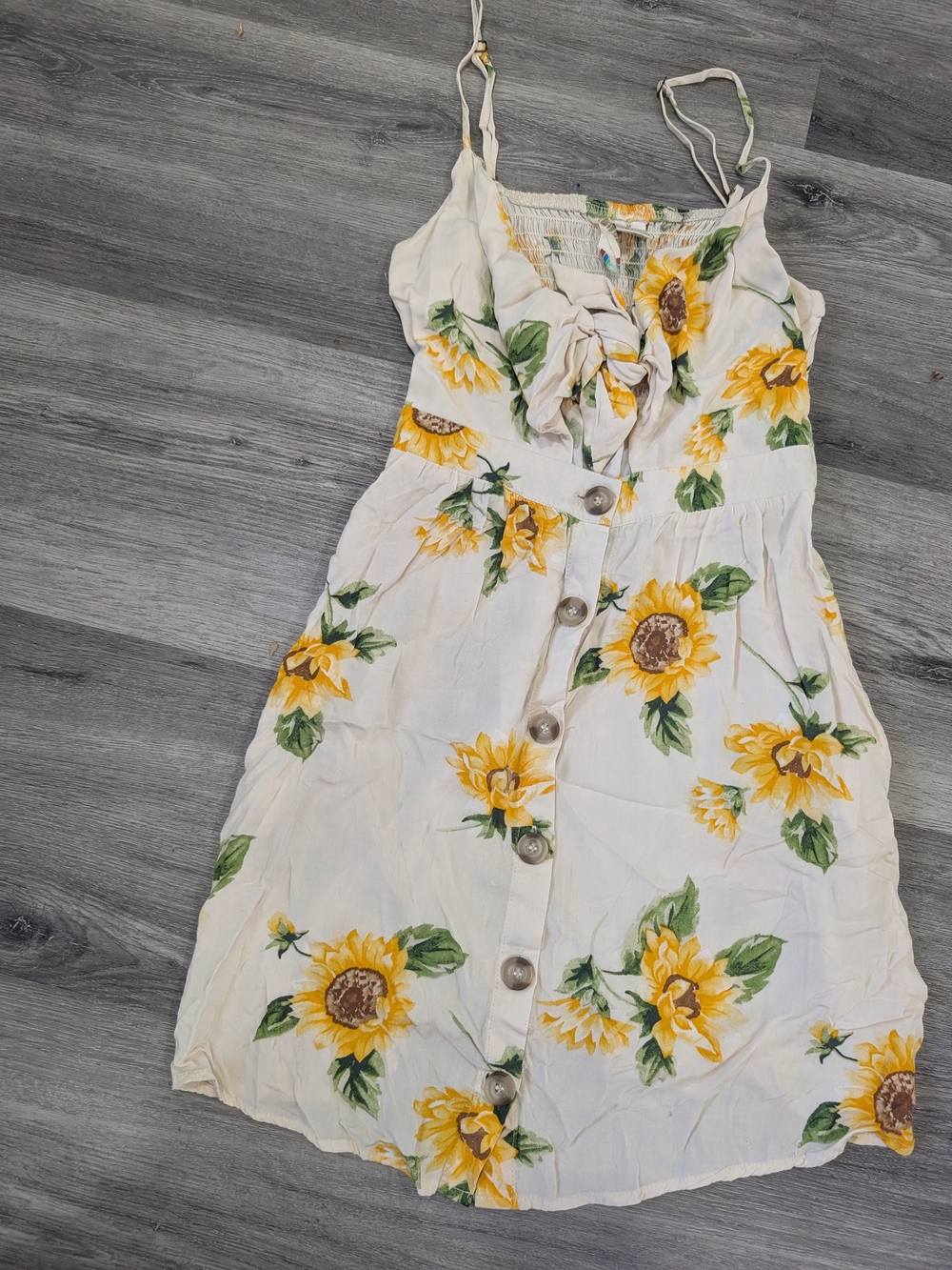 White Sunflower Button-Front Summer Dress